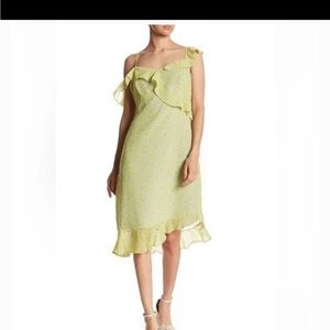 Nanette Lepore Yellow Lavender Daisy Floral One Shoulder Ruffle Midi Dress